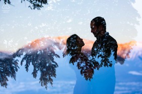 Sapphire Point, Frisco on-location portrait e-shoot - double exposure silhouette of a couple and the sunrise